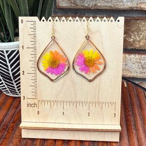 Gold Pressed Flower Earrings | Teardrop Resin Floral Dangles
